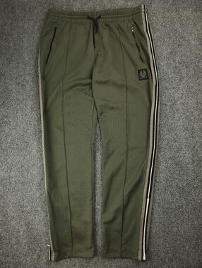 Belstaff Cambrose Sweatpants Mens XL Joggers Olive Green Side Stripe Drawstring